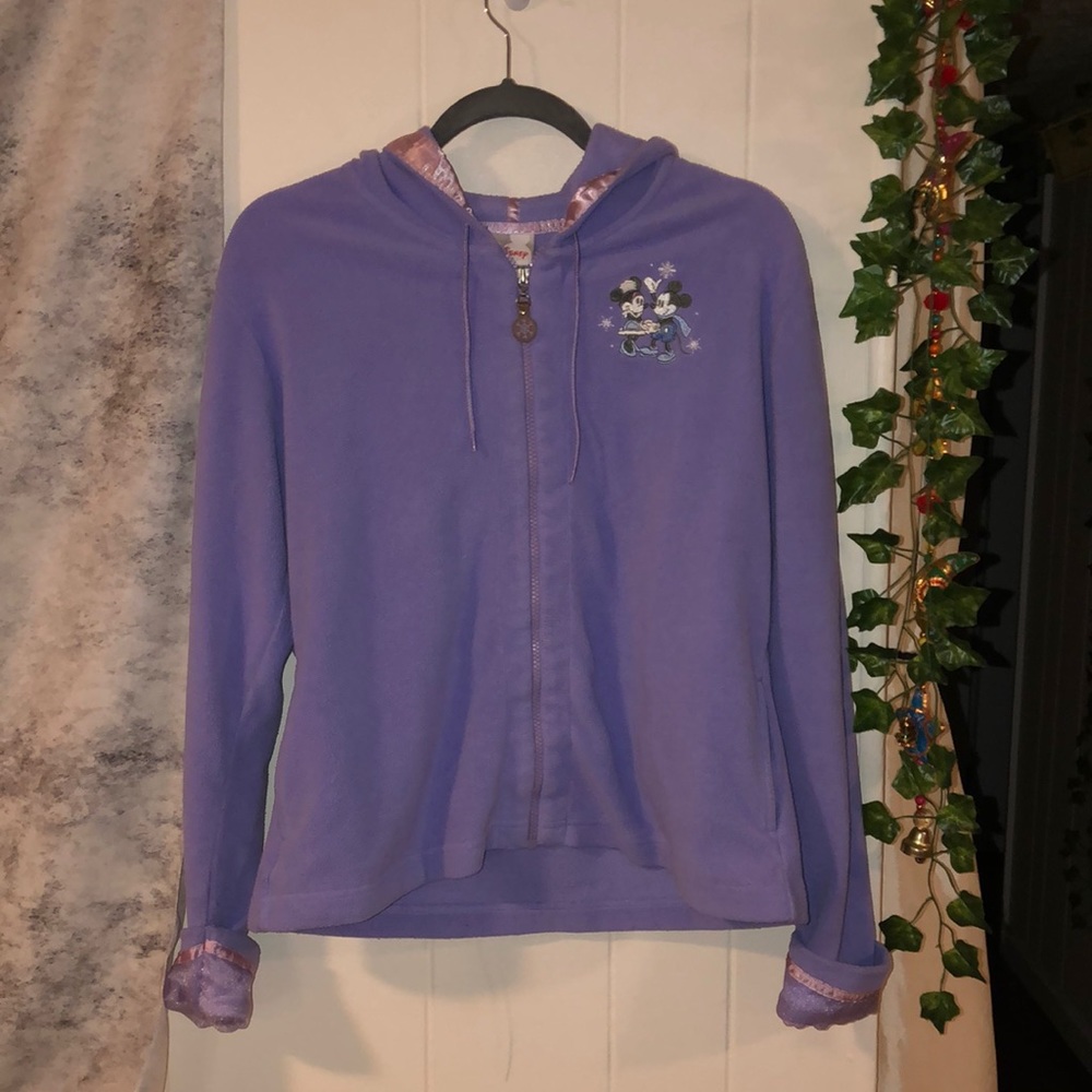 Disney Store Vintage Embroidered Mickey Minnie Winter Purple Snowflake Zip Up M